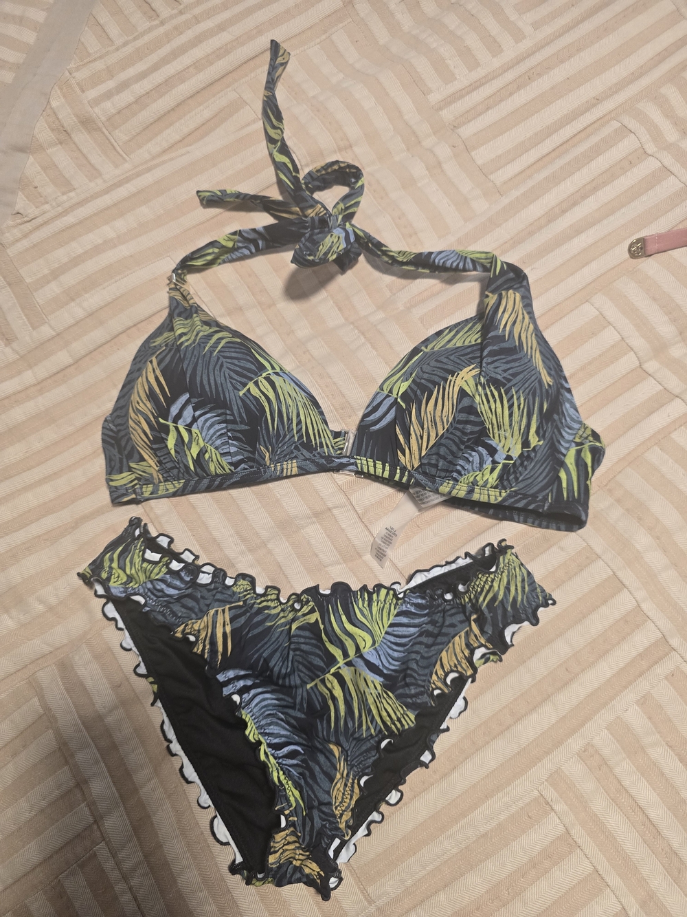 Victoria's Secret Black Bikini with Green & Yellow Leaf Print( Read discription)